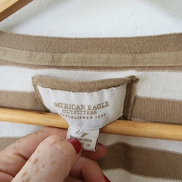 Y2K American Eagle Striped Long Sleeve V Neck Shirt Large - Picture 3 of 4